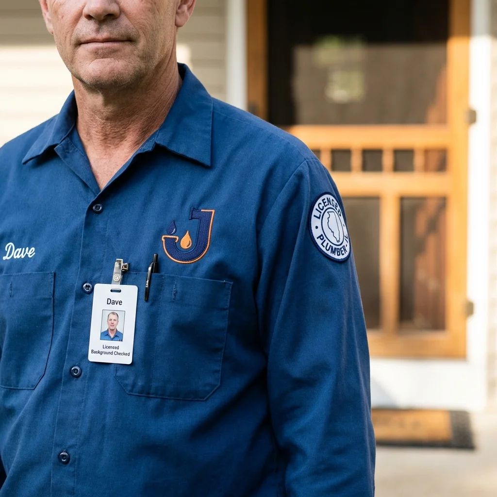 Licensed plumber showing ID badge in Prince George, VA