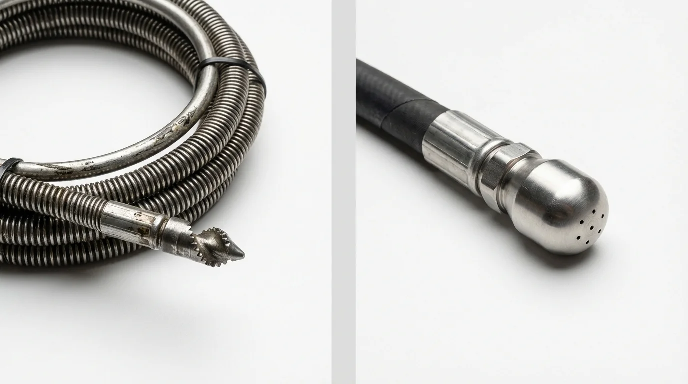 Drain snake cable and hydro jetting nozzle used for drain cleaning in Prince George, VA